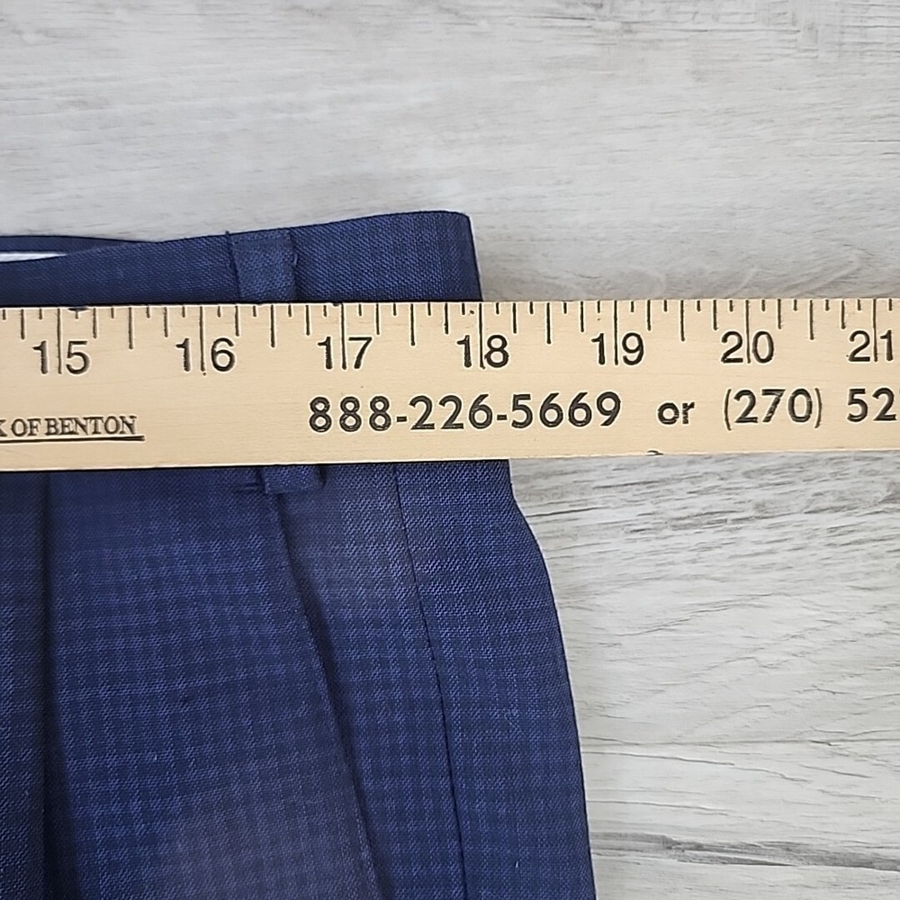 Ralph Lauren Mens Blue Micro Check Pleated Dress Pants 36 x 32 Stretch Trousers - Picture 11 of 13